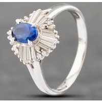 Pre-Owned Platinum Sapphire and 0.54ct Diamond Oval Ballerina Cluster Ring 43361123