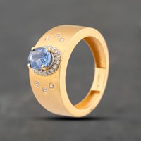 Pre-Owned 9ct Yellow Gold Sapphire and 0.24ct Diamond Oval Cluster Ring 43361139