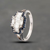 Pre-Owned 18ct White Gold Sapphire and 0.82ct Baguette Cut Diamond Cluster Ring 43361142