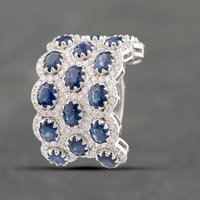 Pre-Owned 14ct White Gold Sapphire and 1.33ct Diamond Three Row Multi Cluster Ring 43361144
