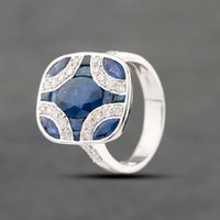 Pre-Owned 14ct White Gold Sapphire and 0.56ct Diamond Fancy Cushion Shape Cluster Ring 43361145