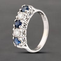 Pre-Owned Platinum 0.55ct Sapphire and 0.30ct Brilliant Cut Diamond Five Stone Ring 43361157