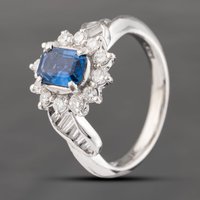 Pre-Owned Platinum 0.82ct Sapphire and 0.58ct Diamond Oval Cluster Ring 43361159