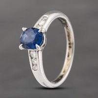 Pre-Owned Platinum 1.39ct Sapphire and 0.16ct Brilliant Cut Diamond Set Dress Ring 43361163