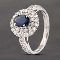 Pre-Owned Platinum 1.00ct Sapphire and 0.80ct Brilliant Cut Diamond Oval Cluster Ring 43361165