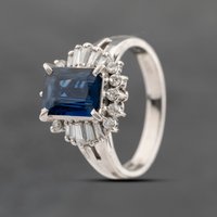 Pre-Owned Platinum 1.47ct Sapphire and 0.35ct Diamond Rectangle Cluster Ring 43361166