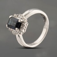 Pre-Owned Platinum Sapphire and 0.20ct Diamond Rectangular Cluster Ring 43361172