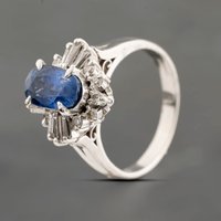Pre-Owned Platinum 2.34ct Sapphire and 0.25ct Diamond Oval Cluster Ring 43361181