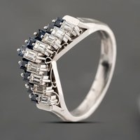 Pre-Owned Platinum 0.60ct Sapphire and 0.50ct Baguette Cut Diamond Half Wishbone Ring 43361185