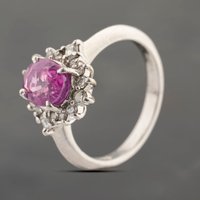 Pre-Owned Platinum Pink Sapphire and 0.26ct Diamond Oval Cluster Ring 43361189