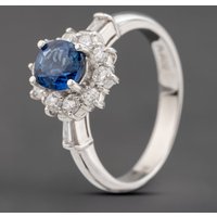 Pre-Owned Platinum 1.04ct Sapphire and 0.52ct Brilliant Cut Diamond Cluster Ring 43361205