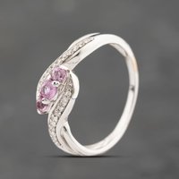 Pre-Owned 9ct White Gold Pink Sapphire and Diamond Shoulders Twist Dress Ring 43361210