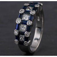 Pre-Owned 14ct White Gold 1.28ct Sapphire and 0.92ct Diamond Band Fancy Ring 4336151