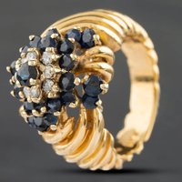 Pre-Owned 9ct Yellow Gold Sapphire and Brilliant Cut Diamond Swirl Cluster Ring 4336155220