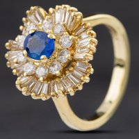 Pre-Owned 14ct Yellow Gold 0.60ct Sapphire and 1.27ct Diamond Ballerina Design Cluster Ring 4336157