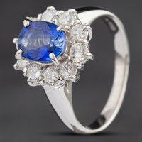 Pre-Owned Platinum 1.45ct Sapphire and 0.72ct Brilliant Cut Diamond Cluster Ring 4336160