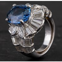 Pre-Owned 18ct White Gold 6.10ct Sapphire and 3.50ct Diamond Cluster Ring 4336187
