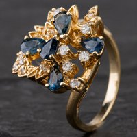 Pre-Owned 9ct Yellow Gold Diamond and Sapphire Cluster Ring 4336231