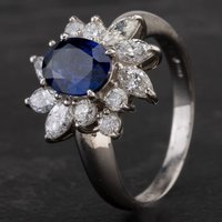 Pre-Owned Platinum 1.46ct Sapphire and 0.96ct Diamond Cluster Ring 4336235