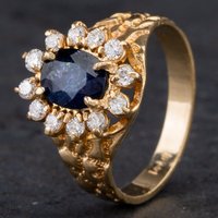 Pre-Owned 9ct Yellow Gold Diamond and Sapphire Oval Cluster Ring 4336263