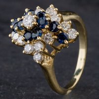 Pre-Owned 14ct Yellow Gold Diamond Sapphire Cluster Ring 4336276