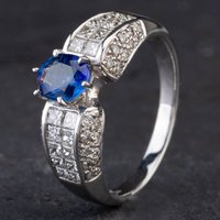 Pre-Owned 18ct White Gold Oval 1.28ct Sapphire and 1.06ct Diamond Ring 4336282