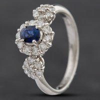 Pre-Owned Platinum 0.40ct Sapphire and 0.40ct Brilliant Cut Diamond Triple Cluster Ring 4336292