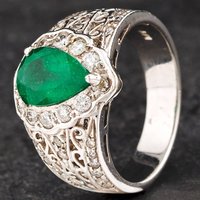 Pre-Owned 14ct White Gold 1.22ct Emerald and 0.75ct Diamond Cluster Ring 4337060