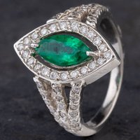 Pre-Owned 14ct White Gold 0.94ct Emerald and 0.37ct Diamond Cluster Ring 4337064