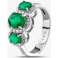 Pre-Owned 18ct White Gold 1.87ct Emerald and 0.51ct Diamond Triple Oval Cluster Ring 4337065