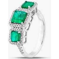 Pre-Owned 18ct White Gold Emerald and Brilliant Cut Diamond Triple Cluster Ring 43371030