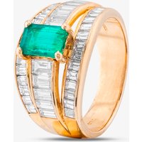 Pre-Owned 18ct Yellow Gold Emerald and Baguette Cut Diamond Three Row Ring 43371031