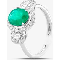 Pre-Owned 18ct White Gold Oval Cut Emerald and Diamond Cluster Ring 43371036