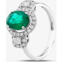 Pre-Owned 18ct White Gold Oval Cut Emerald and Diamond Cluster Ring 43371038