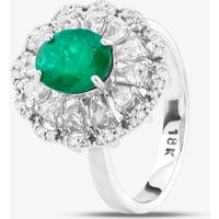 Pre-Owned 18ct White Gold Oval Cut Emerald and Diamond Cluster Ring 43371040