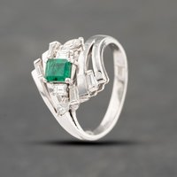 Pre-Owned Platinum 0.48ct Emerald and 0.49ct Diamond Cluster Ring 43371059