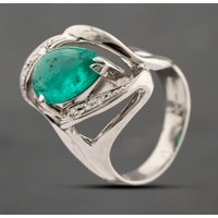 Pre-Owned Platinum 2.95ct Cabochon Cut Emerald and 0.08ct Diamond Tear Drop Dress Ring 43371067