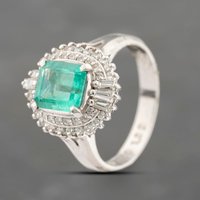 Pre-Owned Platinum 1.32ct Emerald and 0.50ct Diamond Rectangular Cluster Ring 43371068