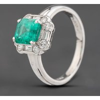Pre-Owned Platinum 1.52ct Emerald and 0.54ct Diamond Cluster Ring 43371080