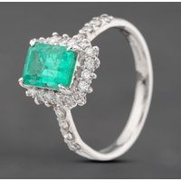 Pre-Owned Platinum 1.30ct Emerald and 0.45ct Brilliant Cut Diamond Cluster Ring 43371081