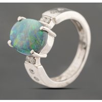 Pre-Owned Platinum 2.06ct Black Opal and 0.15ct Brilliant Cut Diamond Oval Dress Ring 43381019