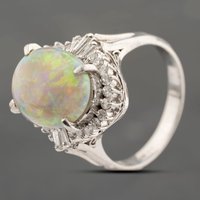 Pre-Owned Platinum 2.96ct Opal and 0.52ct Diamond Oval Cluster Ring 43381020