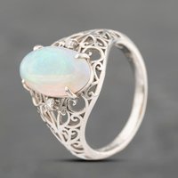 Pre-Owned Platinum 2.71ct Opal and 0.05ct Diamond Oval Dress Ring 43381022