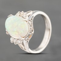 Pre-Owned Platinum 2.81ct Opal and 0.20ct Diamond Oval Dress Ring 43381023