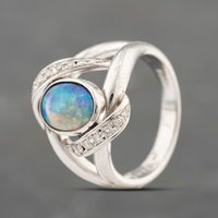 Pre-Owned Platinum 1.60ct Opal and 0.18ct Diamond Fancy Dress Ring 43381026