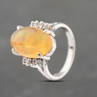 Pre-Owned Platinum Opal and 0.25ct Diamond Oval Dress Ring 43381028