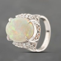 Pre-Owned Platinum 5.15ct Opal and 0.23ct Diamond Oval Dress Ring 43381032