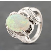 Pre-Owned Platinum Opal and 0.42ct Baguette Cut Diamond Oval Dress Ring 43381034