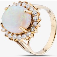 Pre-Owned 14ct Yellow Gold Opal and Brilliant Cut Diamond Oval Cluster Ring 43381036