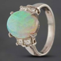 Pre-Owned Platinum 3.42ct Opal and 0.36ct Baguette Cut Diamond Dress Ring 433815765